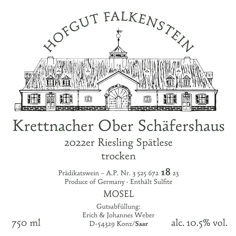Hofgut Falkenstein Krettnacher Ober Schäfershaus Spätlese trocken AP 18 Lorenz Manni 2023 Vorderetikett