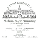 Hofgut Falkenstein Niedermenniger Sonnenberg Kabinett trocken AP 9 Munny 2024 Vorderetikett