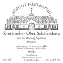 Hofgut Falkenstein Krettnacher Ober Schäfershaus Spätlese trocken AP 18 Lorenz Manni 2022 Vorderetikett