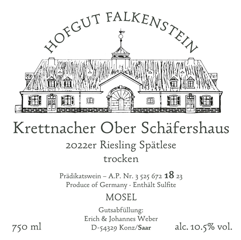 Hofgut Falkenstein Krettnacher Ober Schäfershaus Spätlese trocken AP 18 Lorenz Manni 2022 Vorderetikett