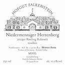 Hofgut Falkenstein Niedermenniger Herrenberg Kabinett trocken AP 1 Mutter Anna 2024 Vorderetikett